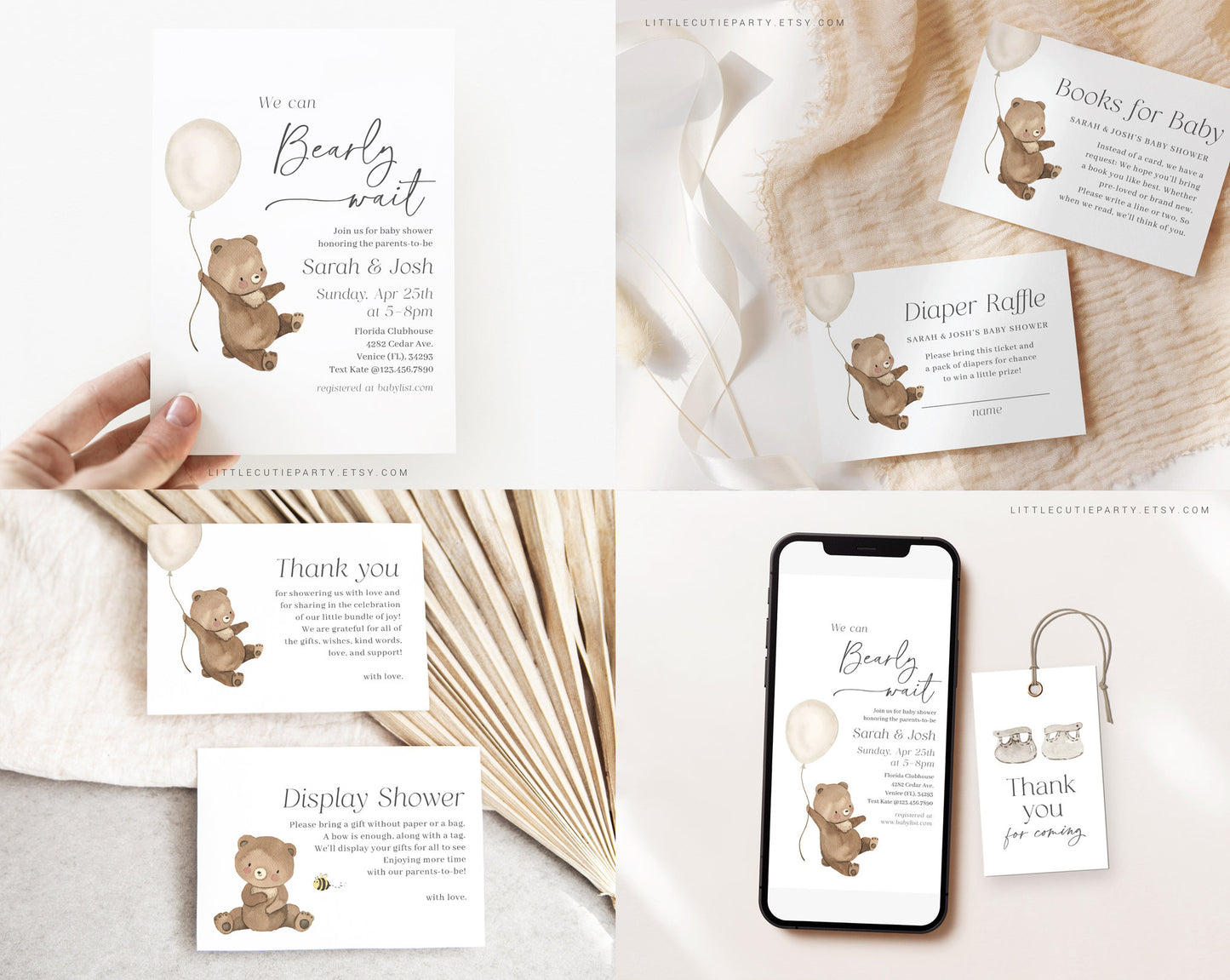 Editable We Can Bearly Wait Baby Shower Invitation Bundle Set, with Games Bundle and All Decorations BRWBS001