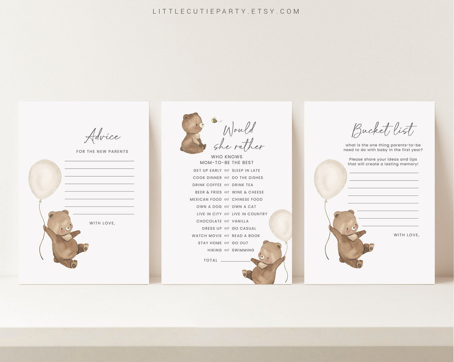 Editable We Can Bearly Wait Baby Shower Invitation Bundle Set, with Games Bundle and All Decorations BRWBS001