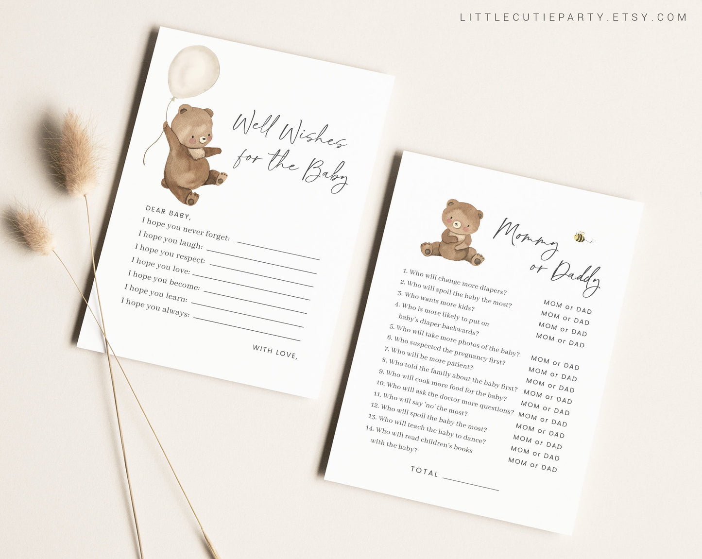 Editable We Can Bearly Wait Baby Shower Invitation Bundle Set, with Games Bundle and All Decorations BRWBS001