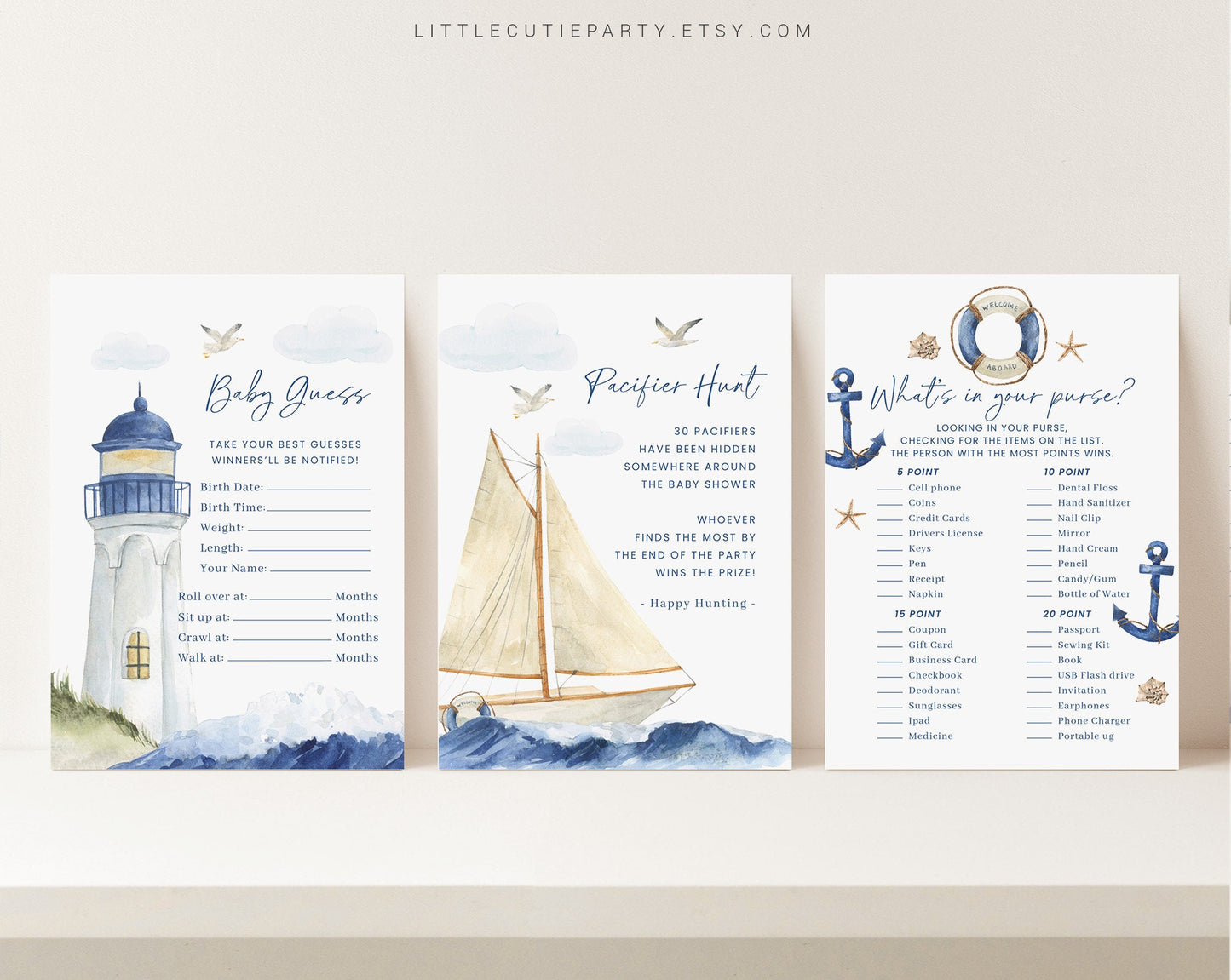 10 Editable Ahoy Its a Boy Baby Shower Games, Nautical Baby Shower Games Bundle, Navy and Anchor Baby Shower Party Games AHBBS001