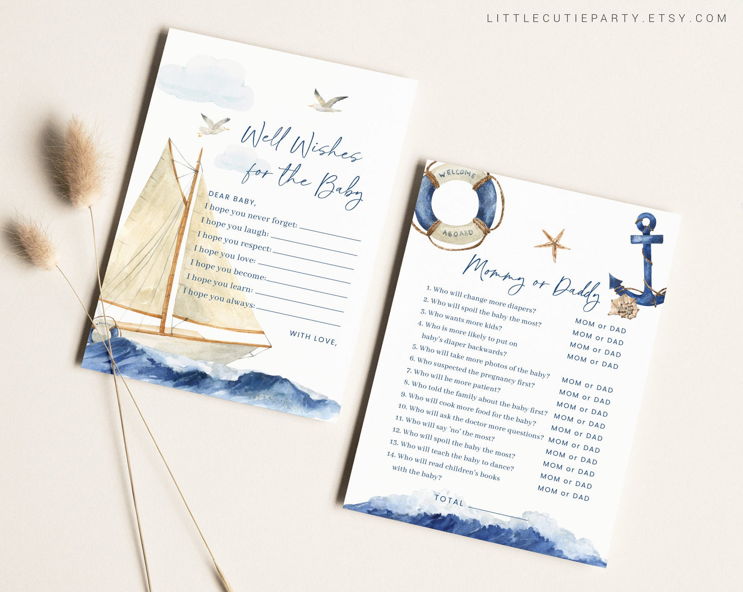 10 Editable Ahoy Its a Boy Baby Shower Games, Nautical Baby Shower Games Bundle, Navy and Anchor Baby Shower Party Games AHBBS001