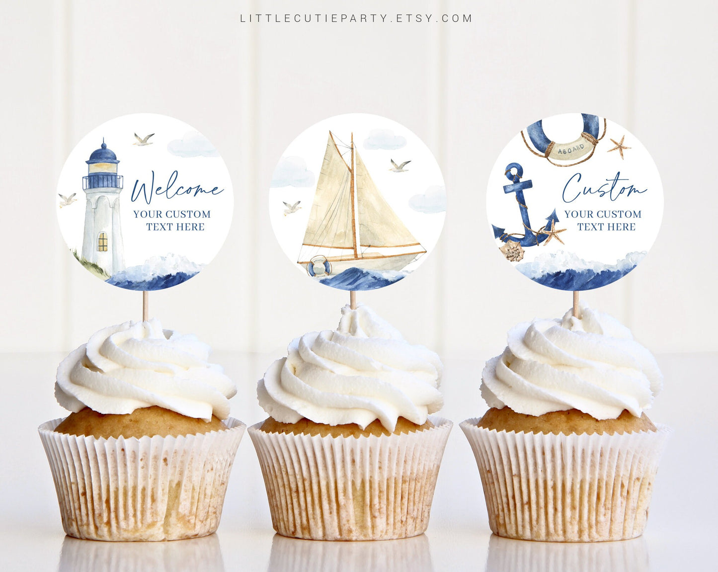 Editable Nautical Baby Shower Cake Topper, Ahoy Its a Boy Baby Shower Cupcake Toppers, Baby Shower Cake Topper Decorations AHBBS001