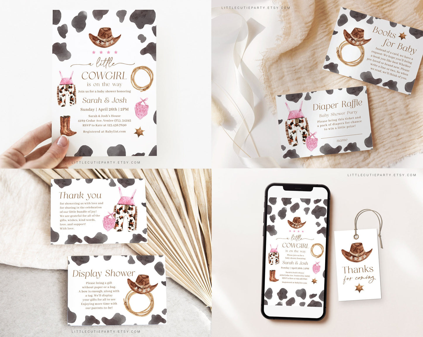 Editable Cowgirl Baby Shower Invitation Bundle, A Little Cowgirl is On the Way Baby Shower, with Games Bundle and Baby Shower Decor CWGBS001