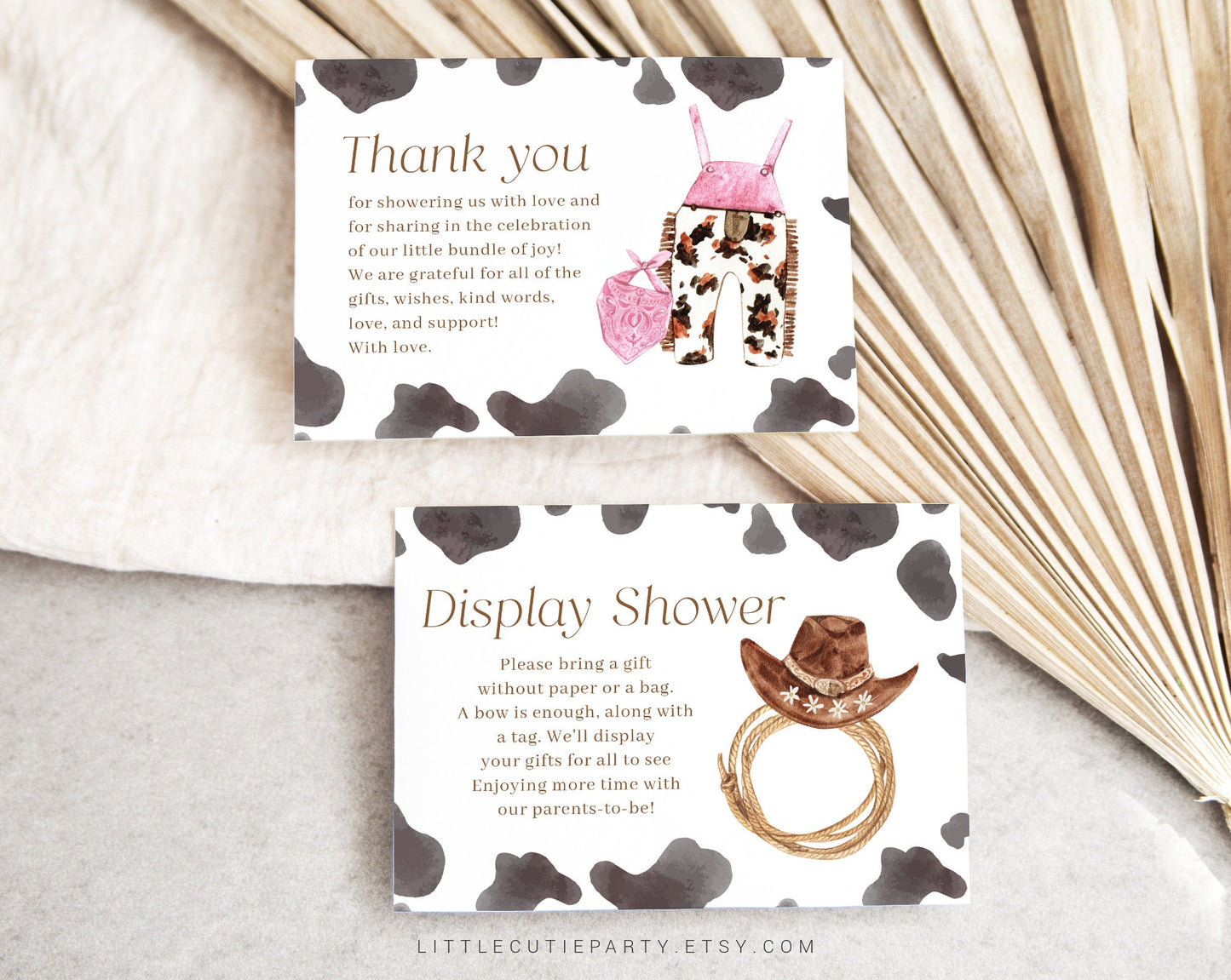 Editable Cowgirl Baby Shower Thank you Card, Baby Shower Display Card for Wild West Baby Shower Decorations CWGBS001