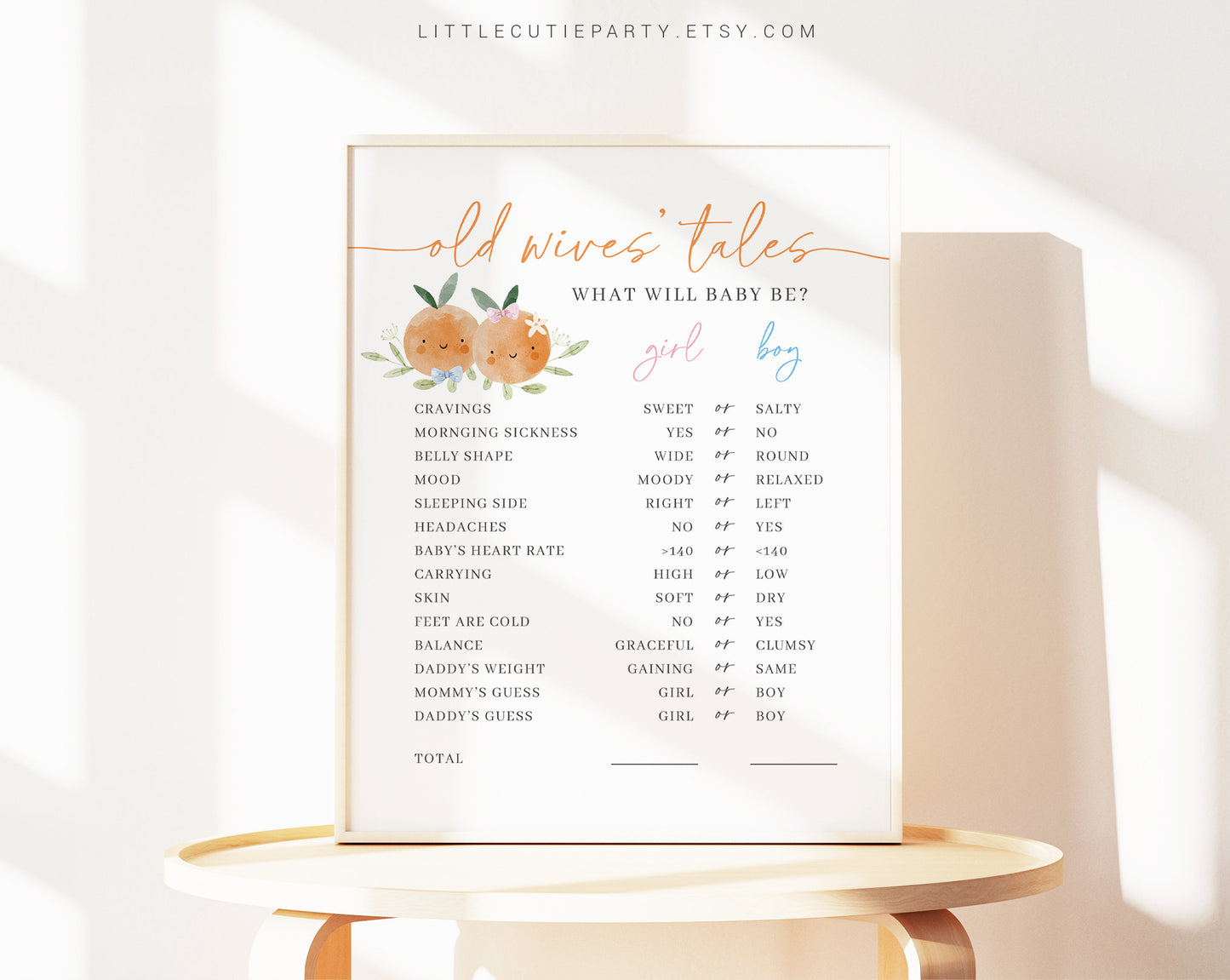 Editable Little Cutie Old Wives Tales Gender Reveal Board, Old Wives Tales Game Sign, Old Wives Tales Poster Boy Or Girl LITTGR001