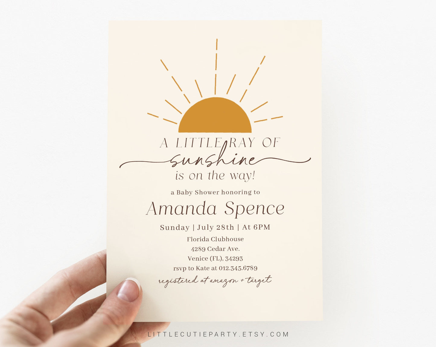 Editable A Little Ray of Sunshine Baby Shower Invitation, Boho Sunshine Baby Shower with Diaper Raffle, Books for Baby and Tag SUNBS001