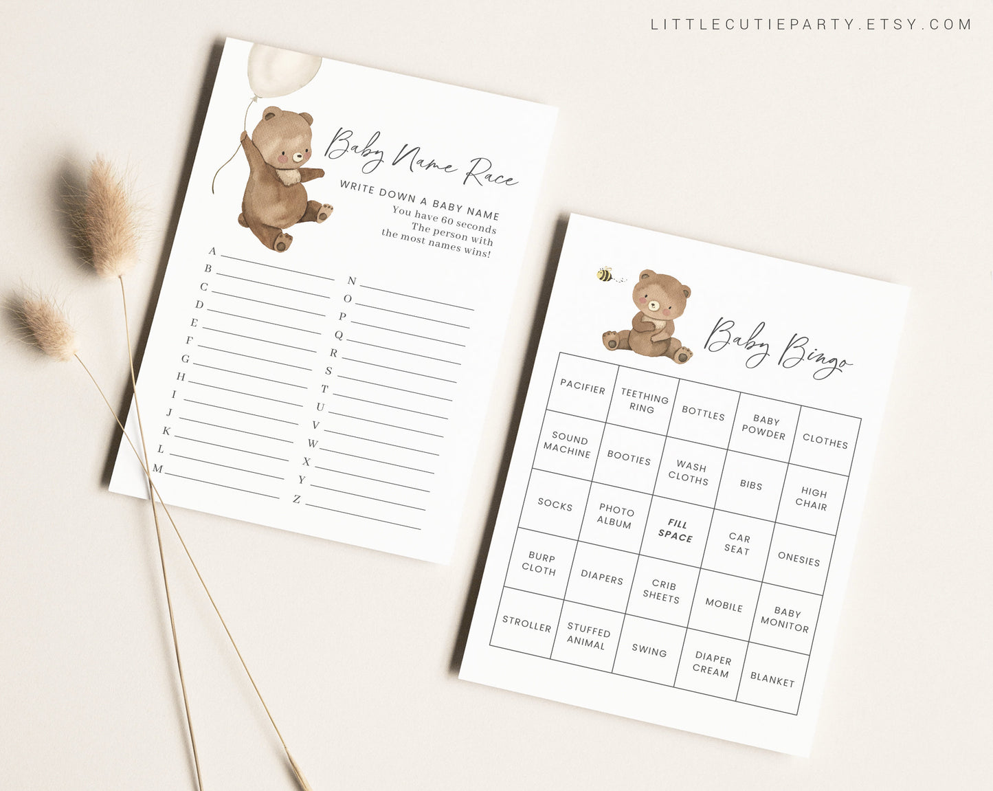 Editable We Can Bearly Wait Baby Shower Invitation Bundle Set, with Games Bundle and All Decorations BRWBS001