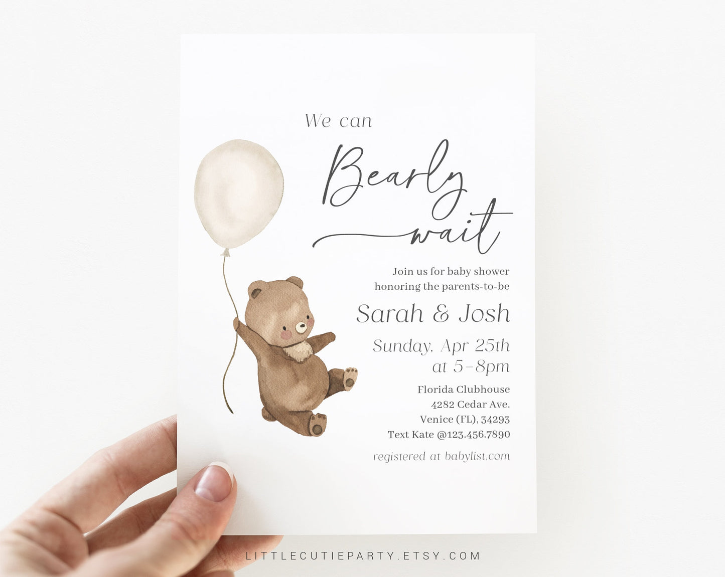 Editable We Can Bearly Wait Baby Shower Invitation Set, with Diaper Raffle, Books for Baby and Tag BRWBS001