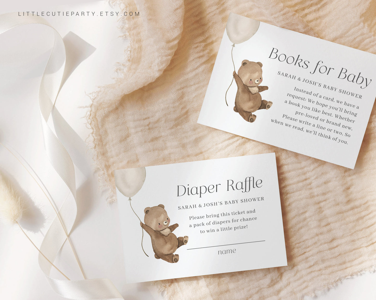 Editable We Can Bearly Wait Baby Shower Invitation Set, with Diaper Raffle, Books for Baby and Tag BRWBS001