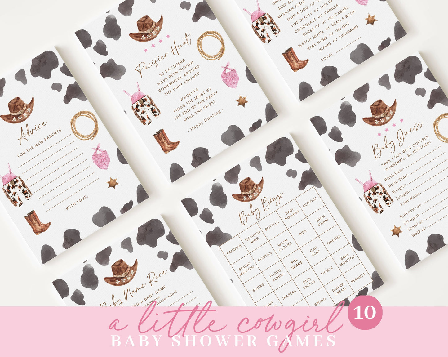 Editable Cowgirl Baby Shower Invitation Bundle, A Little Cowgirl is On the Way Baby Shower, with Games Bundle and Baby Shower Decor CWGBS001