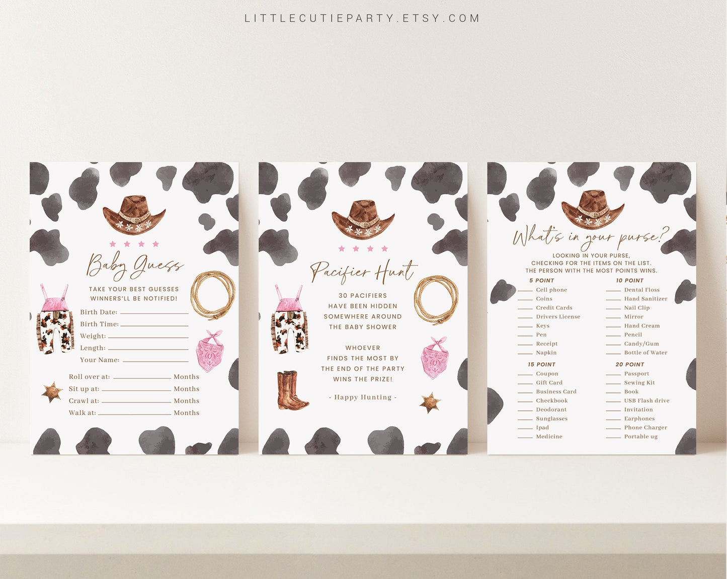 10 Editable Cowgirl Baby Shower Games, A Little Cowgirl is On the Way Baby Shower Games Bundle, Cowgirl Games, Baby Shower Activity CWGBS001