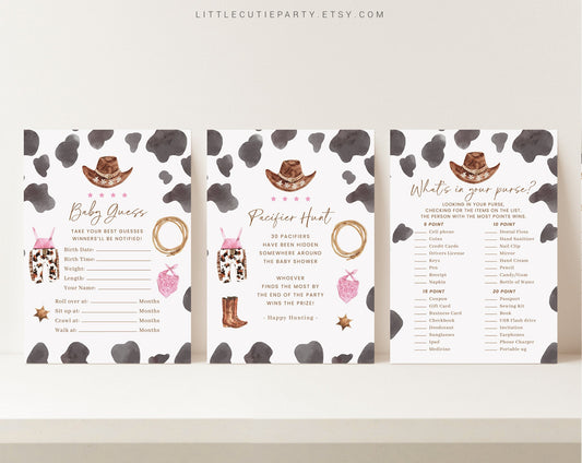 10 Editable Cowgirl Baby Shower Games, A Little Cowgirl is On the Way Baby Shower Games Bundle, Cowgirl Games, Baby Shower Activity CWGBS001
