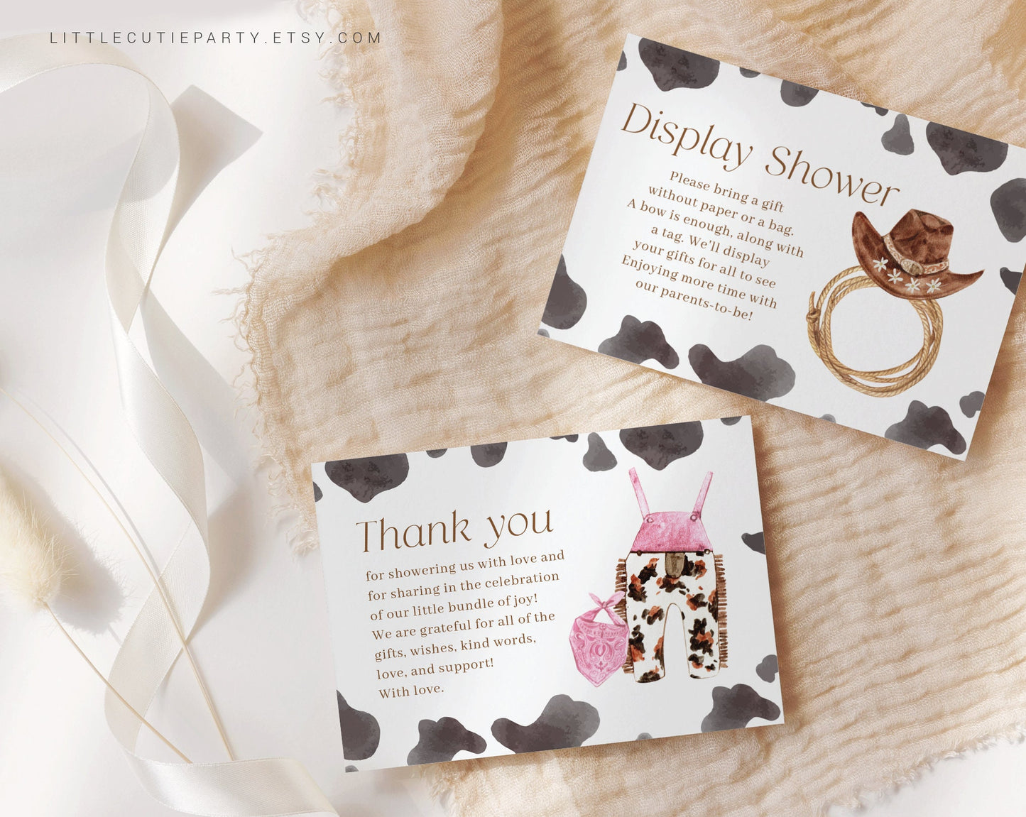 Editable Cowgirl Baby Shower Thank you Card, Baby Shower Display Card for Wild West Baby Shower Decorations CWGBS001