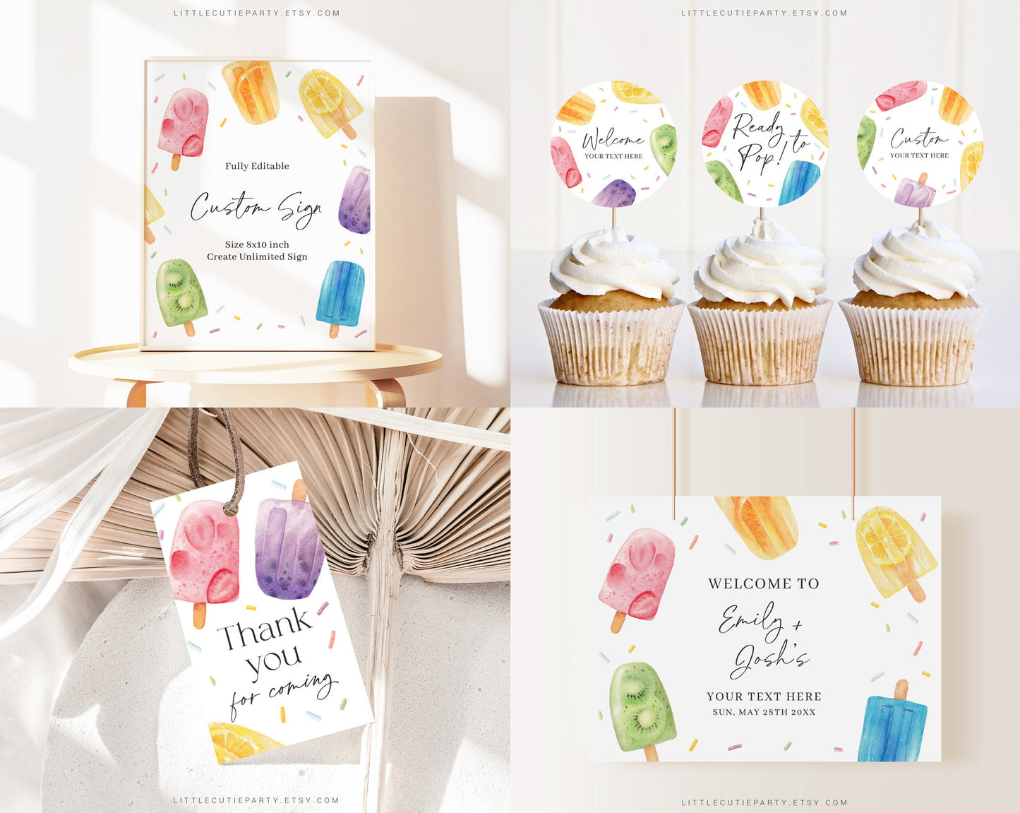 Editable Popsicle Baby Shower Invitation Bundle, Ready to Pop Shower Invite Set with Game Bundle and Ice cream Baby Shower Decor PSCBS002
