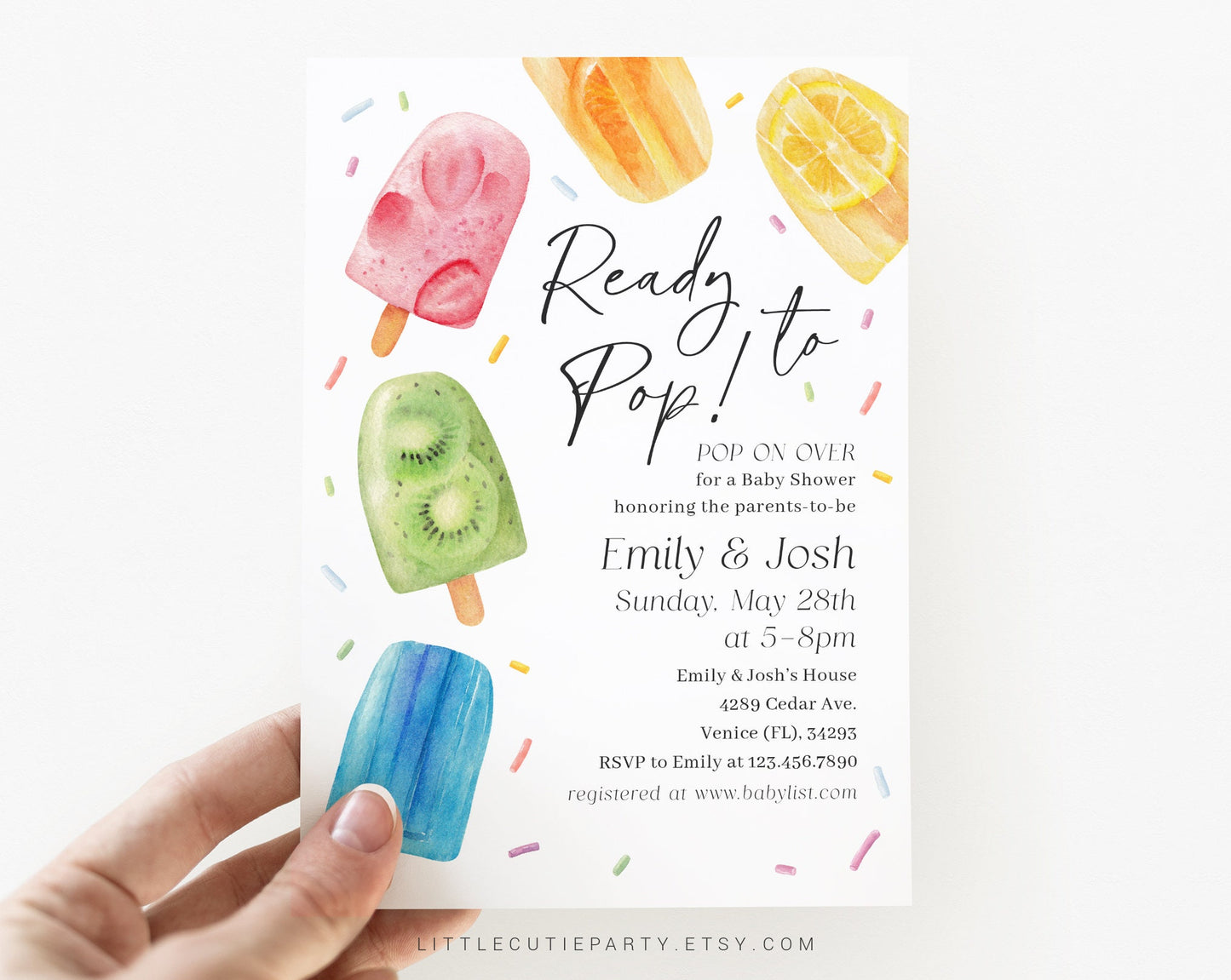 Editable Popsicle Baby Shower Invitation, Ready to Pop Shower Invite with Diaper Raffle, Books for Baby Boy and Gift Tag PSCBS002