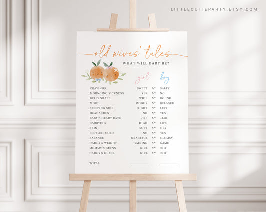Editable Little Cutie Old Wives Tales Gender Reveal Board, Old Wives Tales Game Sign, Old Wives Tales Poster Boy Or Girl LITTGR001
