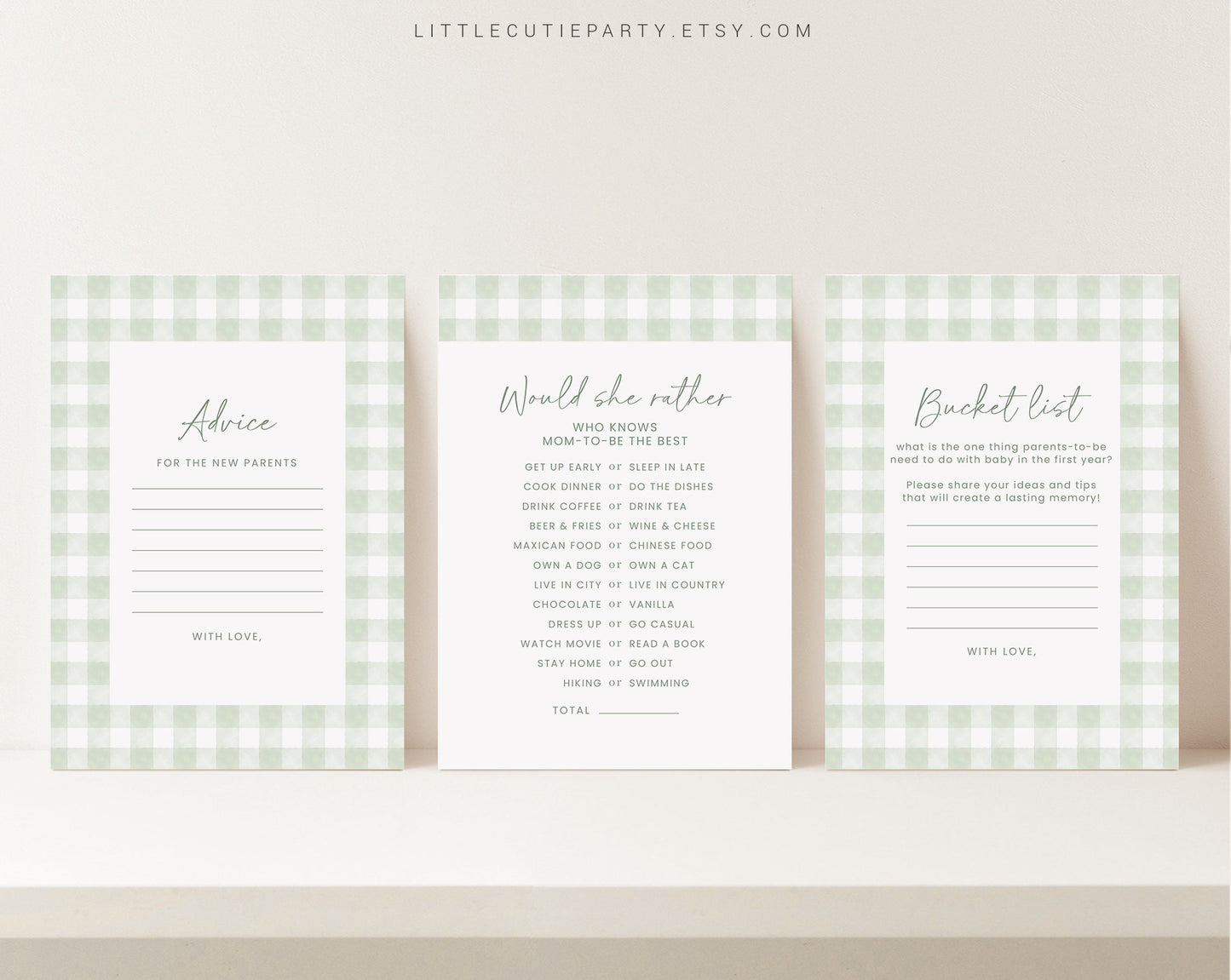 10 Editable Sage Green Gingham Baby Shower Games, Baby Boy Shower Games Bundle, Green Gingham Set Neutral Baby Shower Party Games GGHBS001