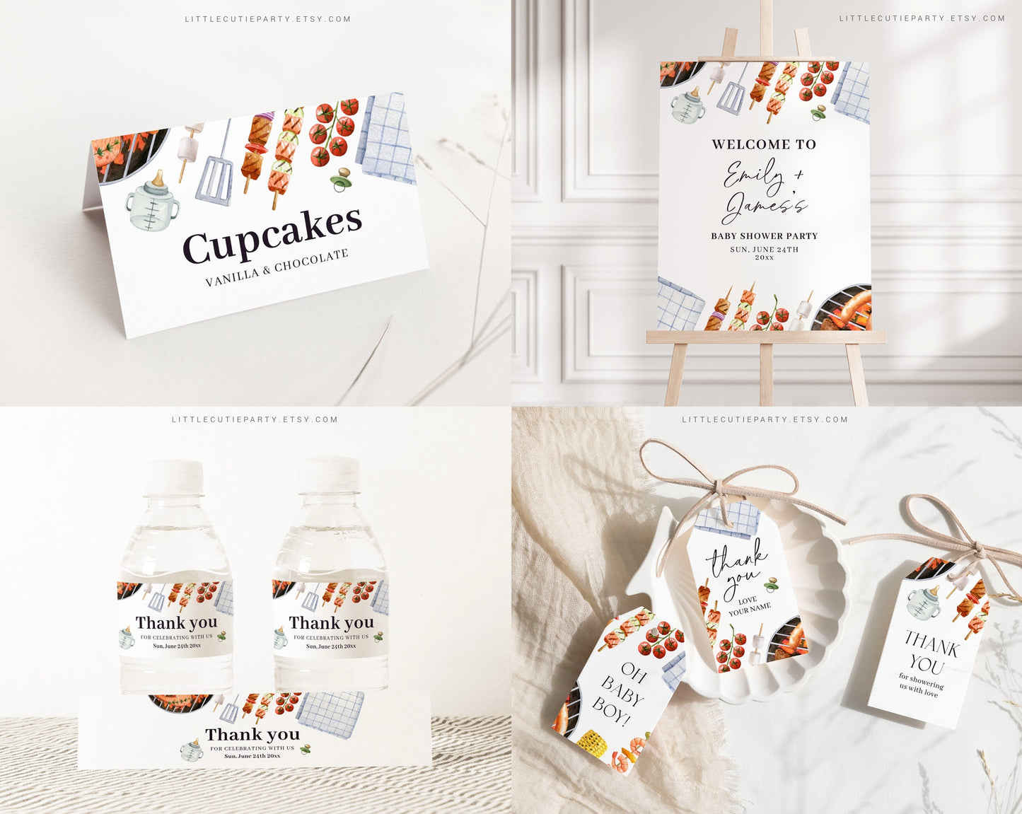Editable Babyq Baby Shower Invitation Bundle, Bbq Baby Shower Invite with Games Bundle and Barbeque Baby Shower Decorations BBQBS001