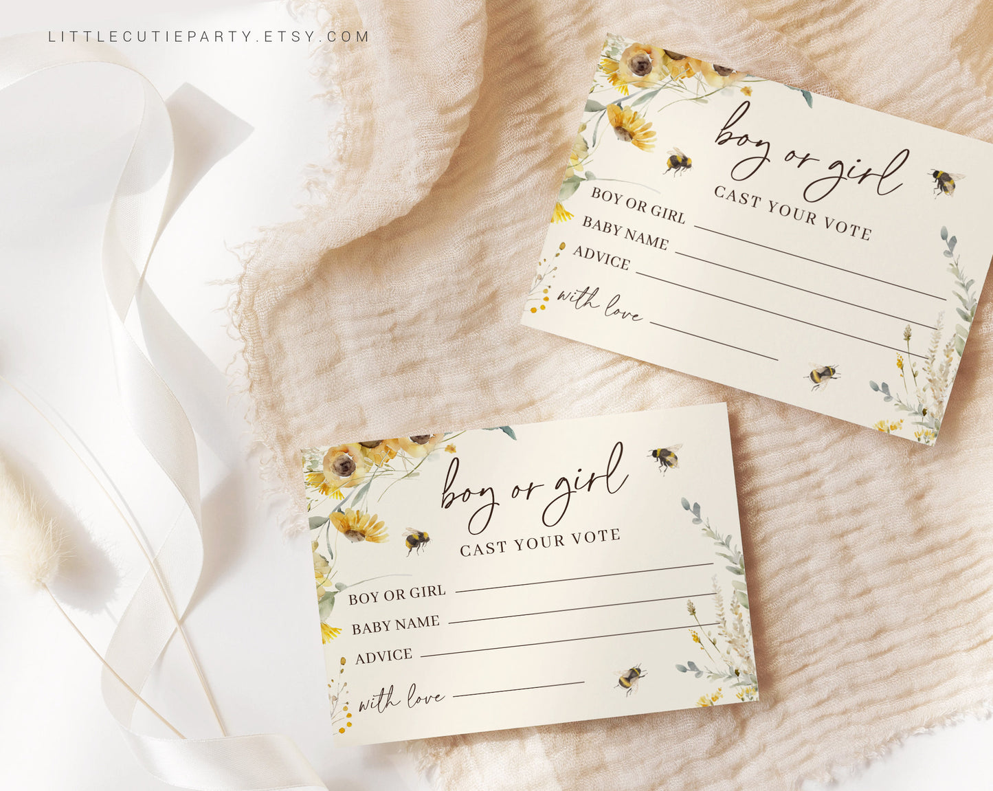 Editable Bee Gender Reveal Baby Shower Voting Sign with Gender Reveal Voting Cards, Boy or Girl What Will Baby Bee Cast Your Vote BEEGR001