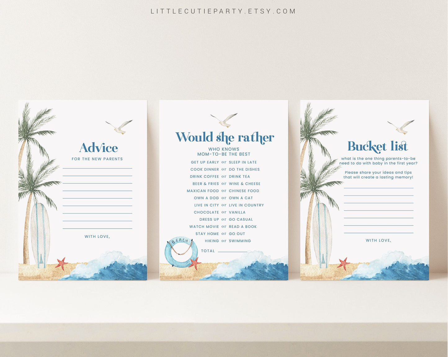 10 Editable Baby on Board Baby Shower Games, Shower Games Bundle, Surf Beach Baby Shower Game Set for Baby Shower Activities BBBBS001