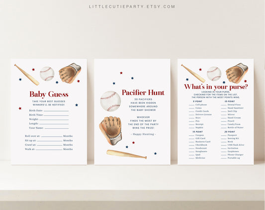 10 Editable Baseball Baby Shower Games, Shower Games Bundle, Baseball Babyshower Game Set for Baby Shower Activities BSBBS001