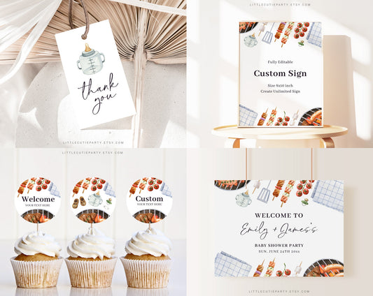 Editable Babyq Baby Shower Invitation Bundle, Bbq Baby Shower Invite with Games Bundle and Barbeque Baby Shower Decorations BBQBS001