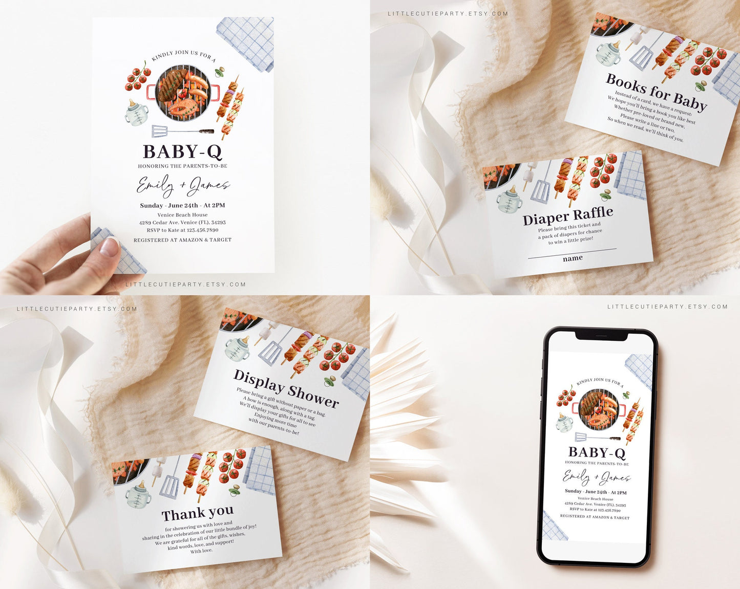 Editable Babyq Baby Shower Invitation Bundle, Bbq Baby Shower Invite with Games Bundle and Barbeque Baby Shower Decorations BBQBS001