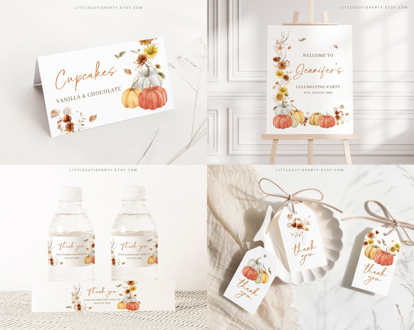 Editable Falling In Love Baby Shower Invitation Bundle, Fall Baby Shower Invitation with Games Bundle and Little Pumpkin Decoration FLLBS001