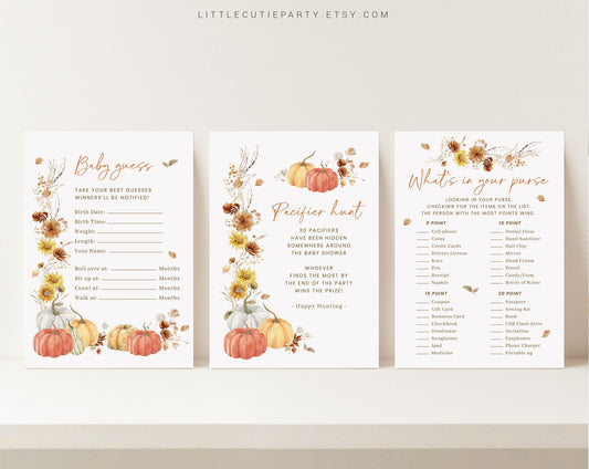 10 Editable Falling In Love Baby Shower Games, Shower Games Bundle, Fall in Love, Pumpkin Game Set for Baby Shower Activities FLLBS001