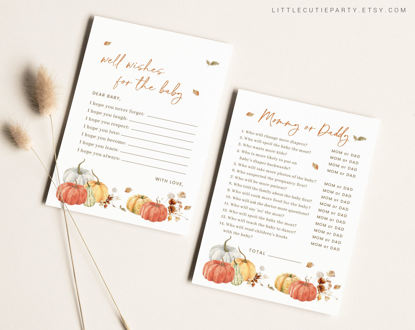 10 Editable Falling In Love Baby Shower Games, Shower Games Bundle, Fall in Love, Pumpkin Game Set for Baby Shower Activities FLLBS001
