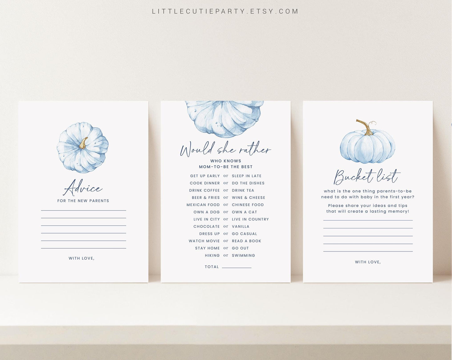 10 Editable Blue Pumpkin Baby Shower Games, Blue Little Pumpkin is on the way Games, Pumpkin Game Set for Baby Shower Activities BPKBS001