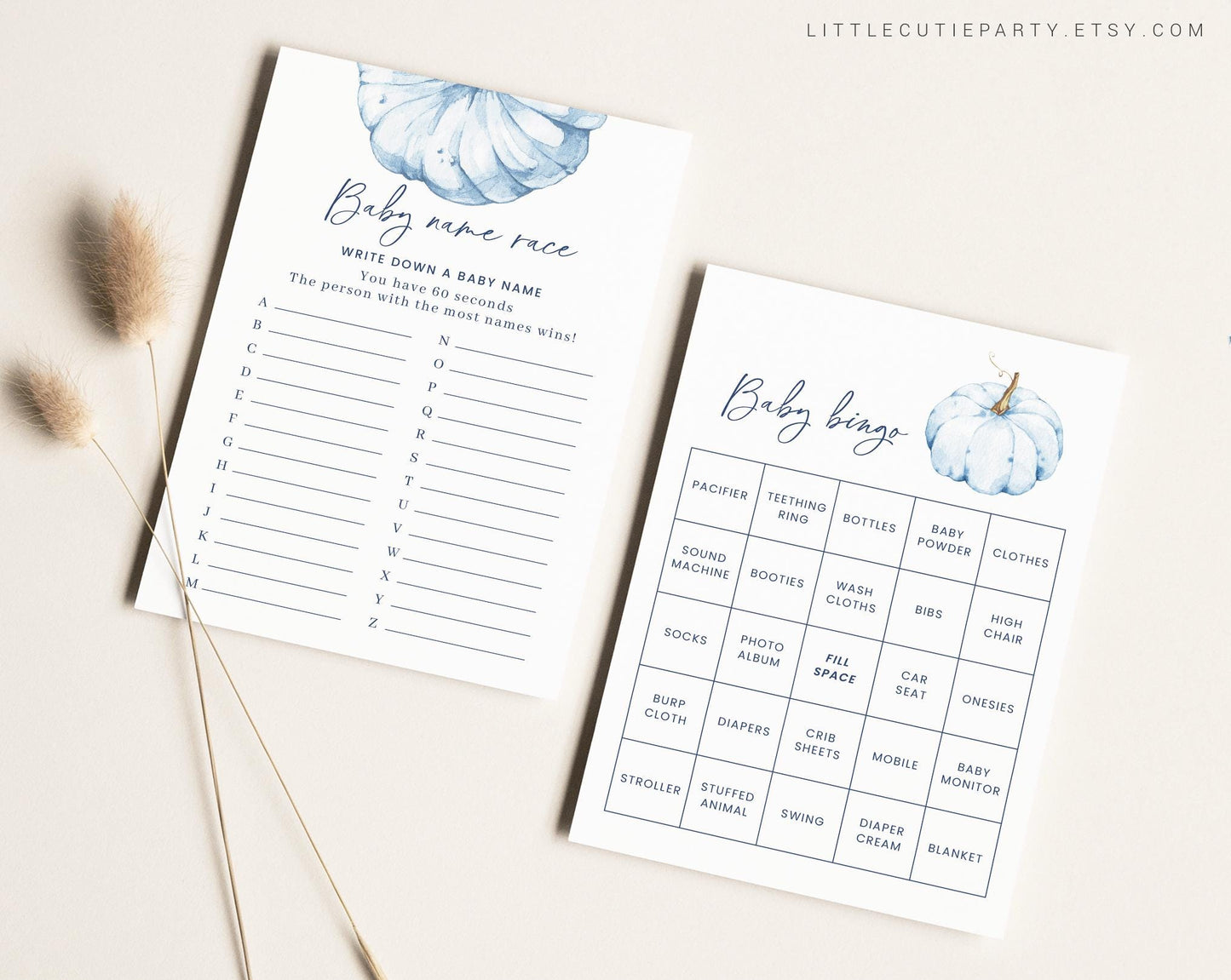 10 Editable Blue Pumpkin Baby Shower Games, Blue Little Pumpkin is on the way Games, Pumpkin Game Set for Baby Shower Activities BPKBS001