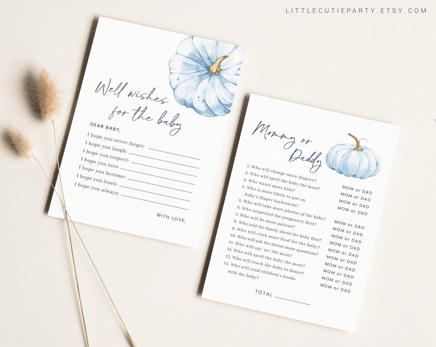 10 Editable Blue Pumpkin Baby Shower Games, Blue Little Pumpkin is on the way Games, Pumpkin Game Set for Baby Shower Activities BPKBS001