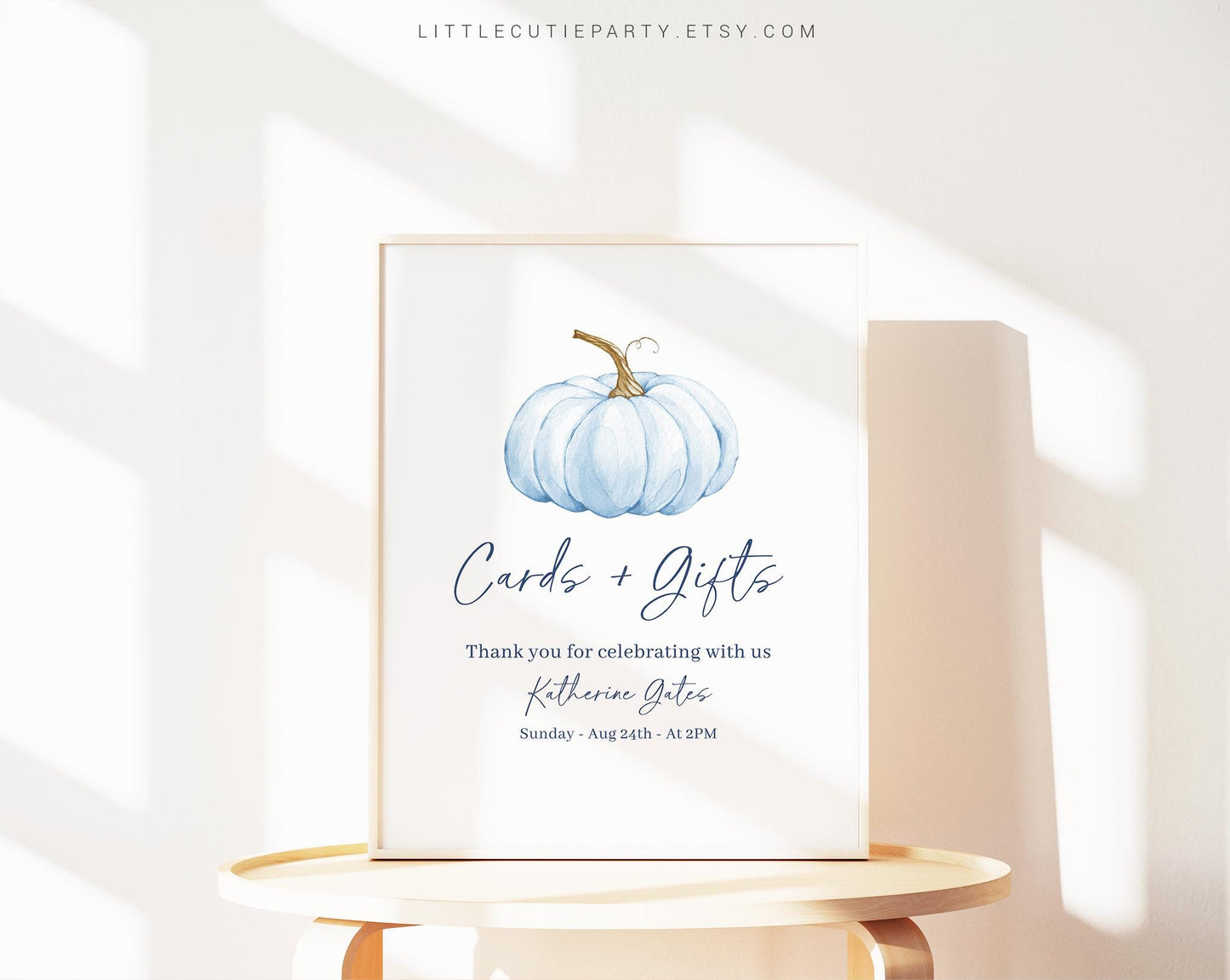 Editable Blue Pumpkin Baby Shower Sign, Custom Sign Template for Sweet Blue Little Pumpkin is on the way Baby Shower Party Theme BPKBS001