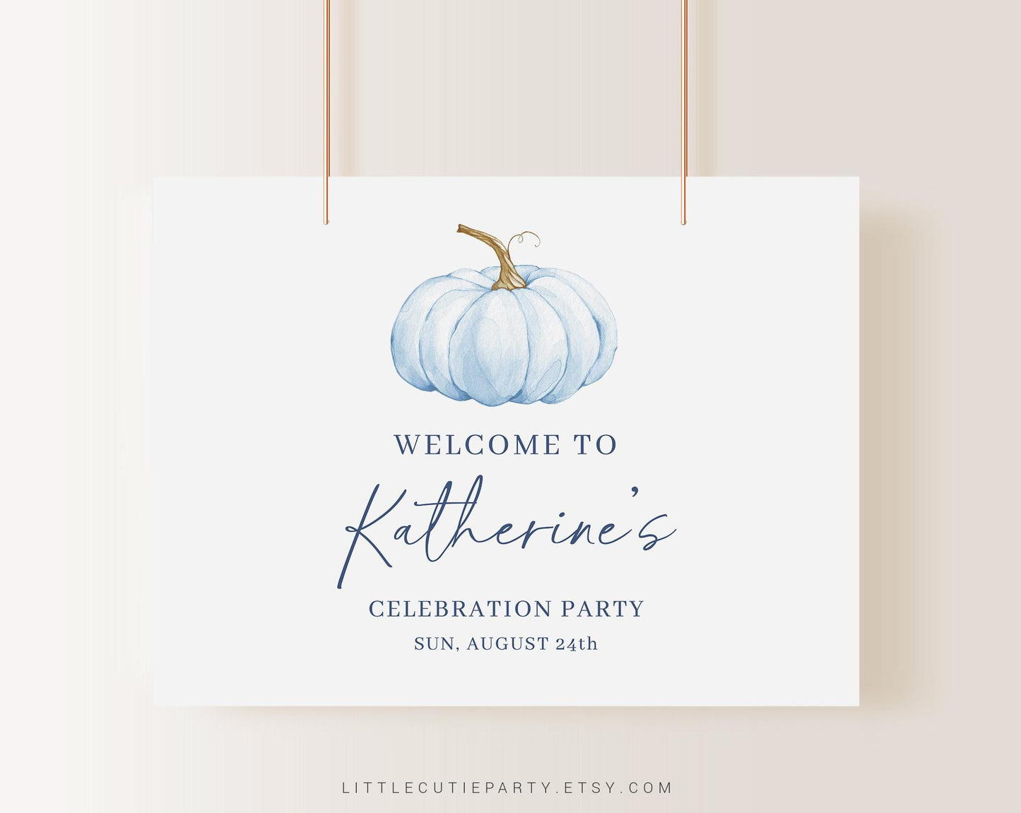 Editable Blue Pumpkin Backdrop, A Sweet Blue Little Pumpkin Baby Shower Banner, Shower Sign for Fall Banner Welcome Sign BPKBS001