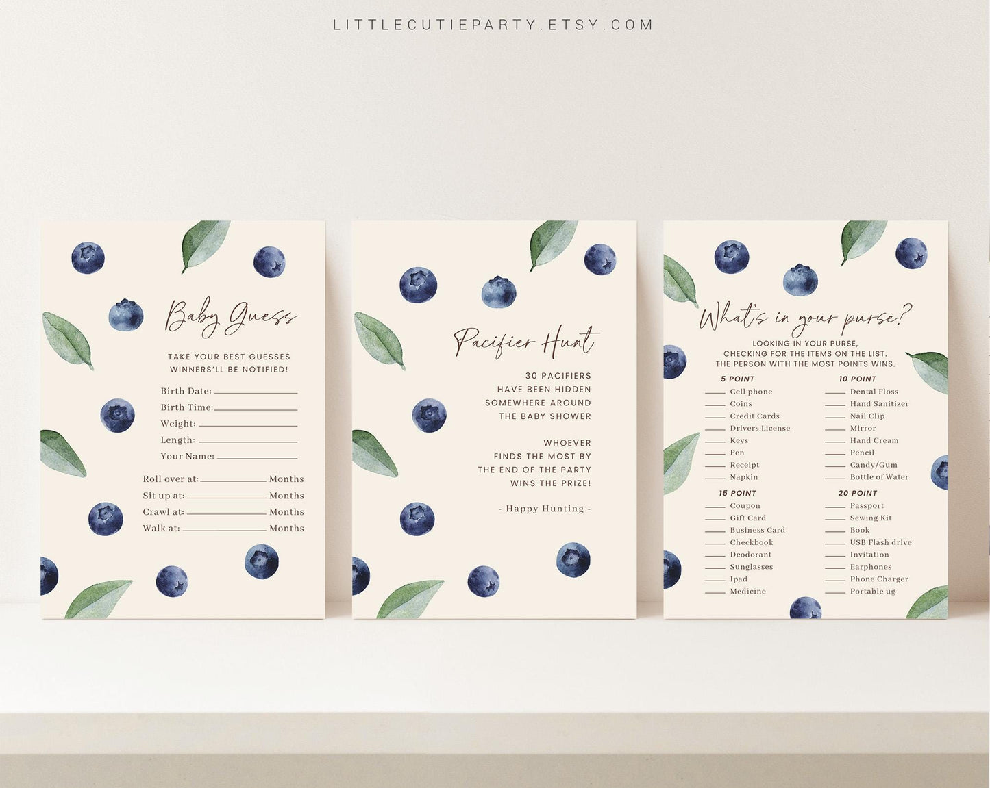 10 Editable Blueberry Baby Shower Games, Berry Baby Shower Games, Nautical Baby Shower Game Bundle, Blueberry Theme BLUEBS002