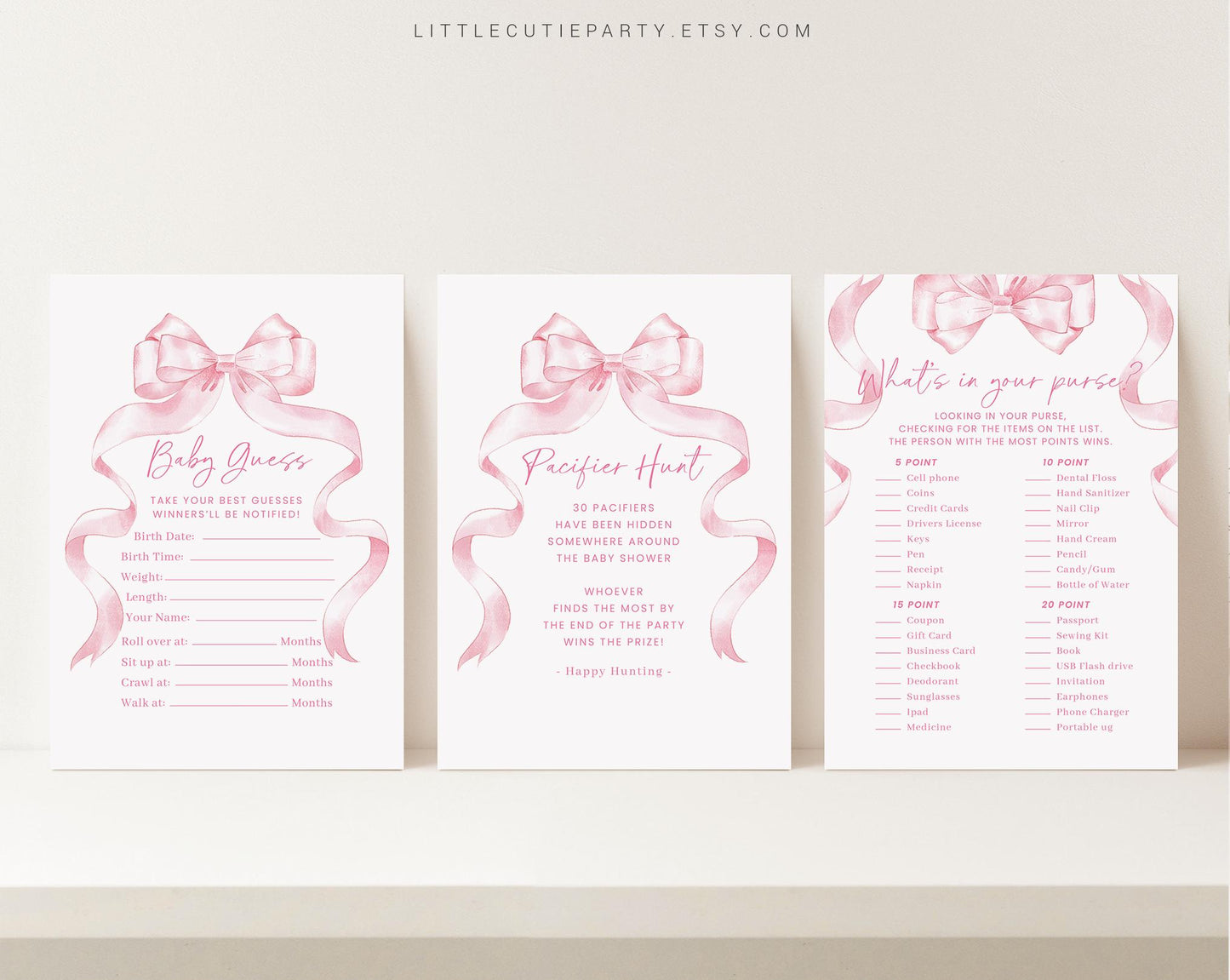 10 Editable Pink Bow Baby Shower Games, Pink Ribbon Baby Shower Games Bundle, Baby Girl Baby Shower Party Games PBWBS001