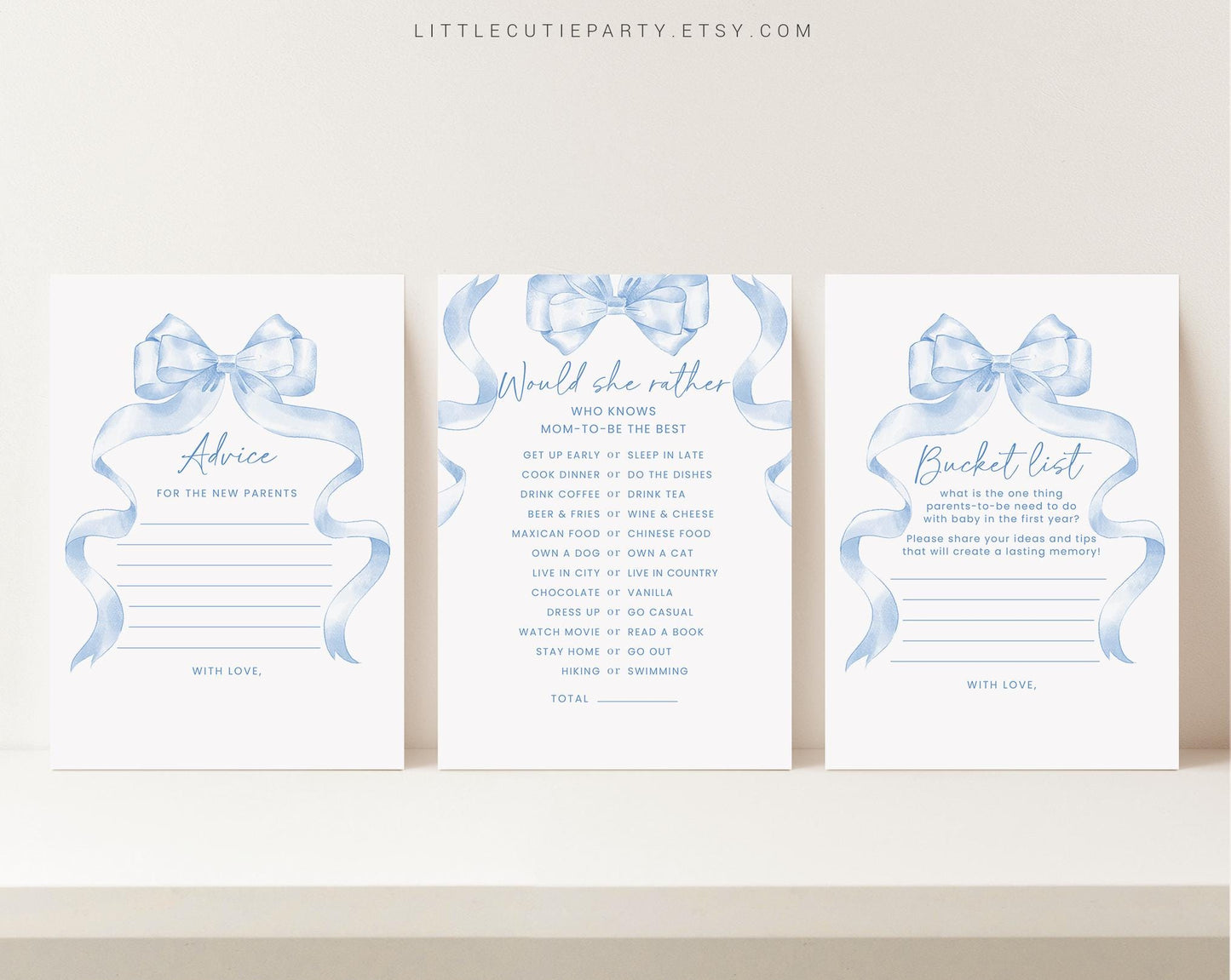 10 Editable Blue Bow Baby Shower Games, Blue Ribbon Baby Shower Games Bundle, Baby Boy Baby Shower Party Games BBWBS001