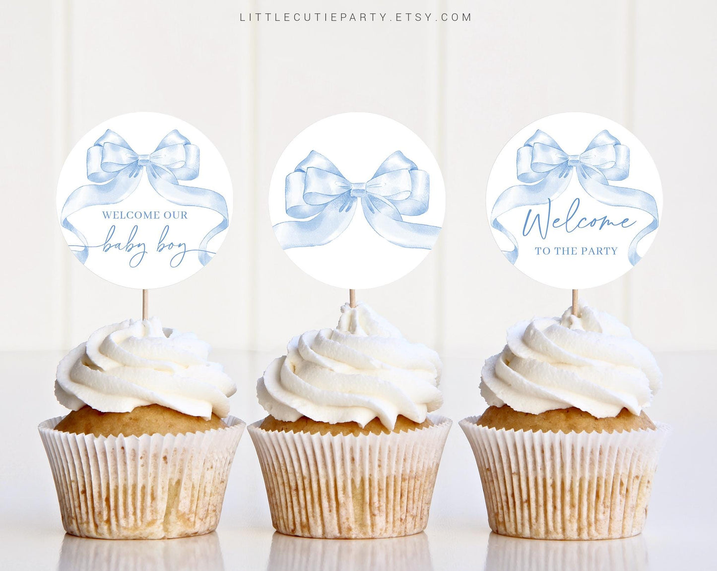 Editable Blue Bow Cake Toppers, Blue Ribbon Baby Shower Cupcake Toppers, Baby Shower Cake Topper, Cake Topper Decorations BBWBS001