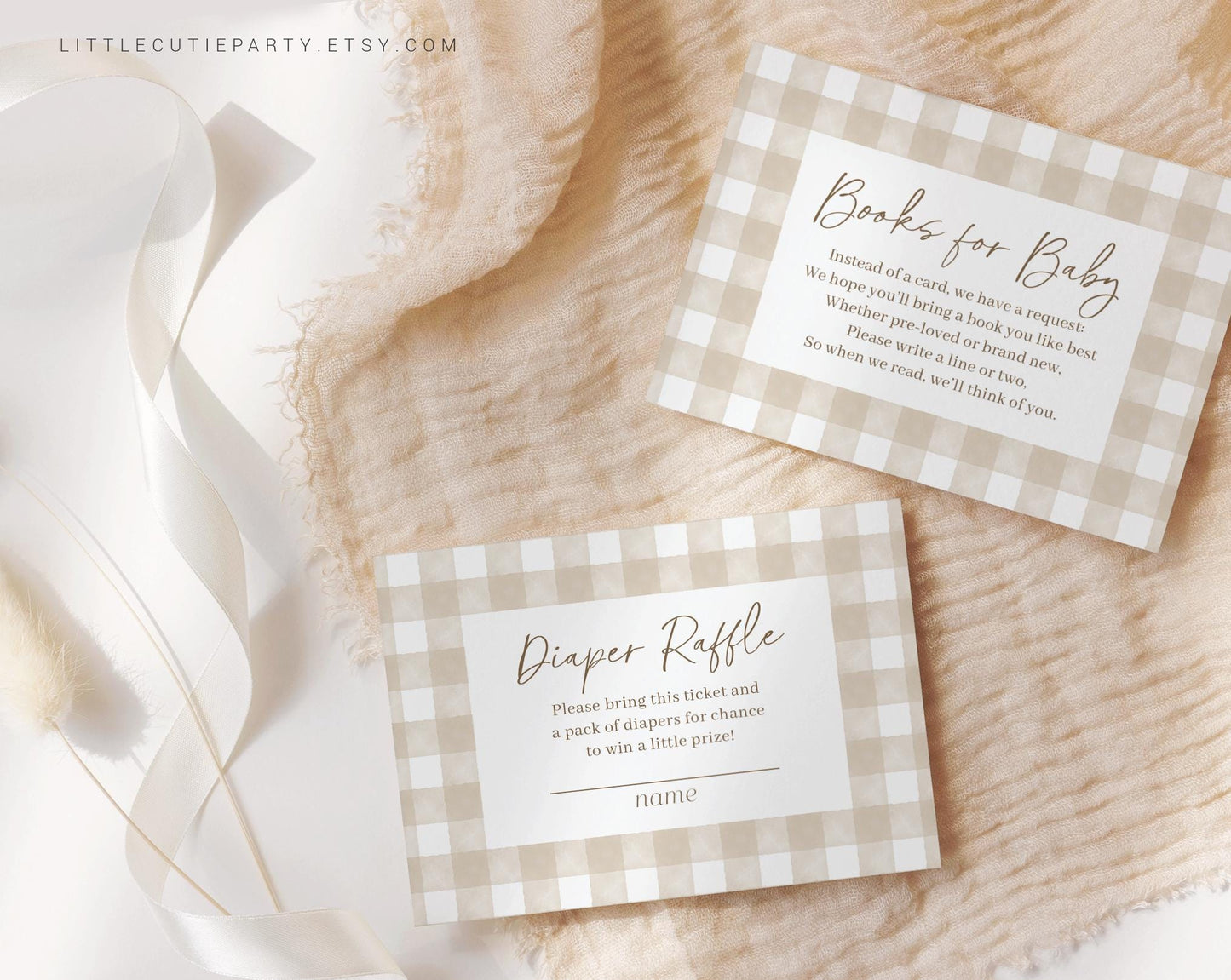 Editable Neutral Baby Shower Invite, Beige Gingham Baby Shower Invite, Baby Shower Digital Invitation Evite Gender Neutral Party NGHBS001