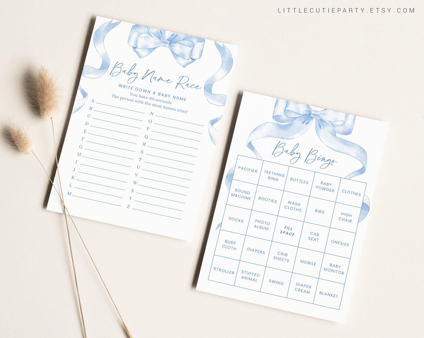 10 Editable Blue Bow Baby Shower Games, Blue Ribbon Baby Shower Games Bundle, Baby Boy Baby Shower Party Games BBWBS001