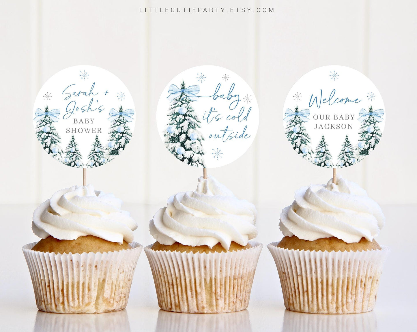 Editable Baby Its Cold Outside Blue Cake Toppers, Winter Boy Baby Shower Cupcake Toppers, Baby Shower Cake Topper, Cake Topper BWINBS001