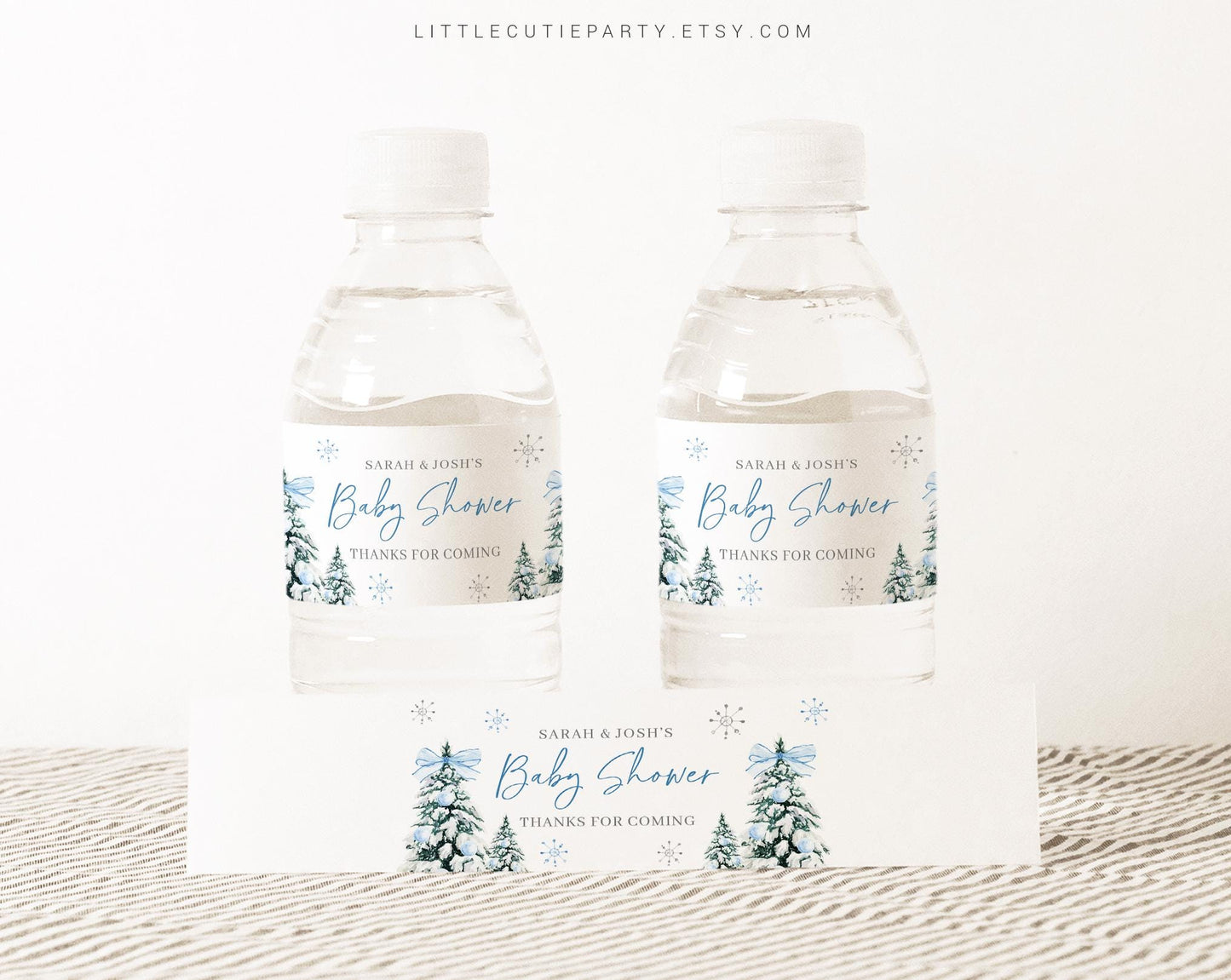 Editable Baby Its Cold Outside Blue Baby Shower Water Bottle Labels, Bottle Label for Winter Boy Baby Shower Theme Decorations BWINBS001