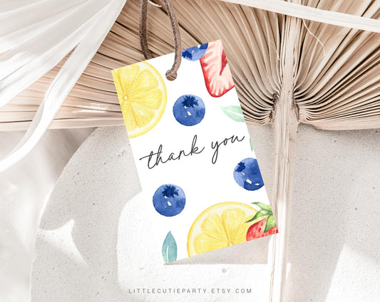 Editable Blueberry Lemon Strawberry Baby Shower Invitation, Berry Sweet Baby Shower with Diaper Raffle, Books for Baby and Tag BLEMBS002