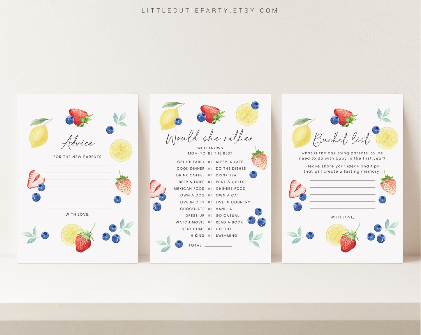 10 Editable Blueberry Lemon Strawberry Baby Shower Games, Gender Neutral Baby Shower Games Bundle, Blueberry Lemon Strawberry Game BLEMBS002