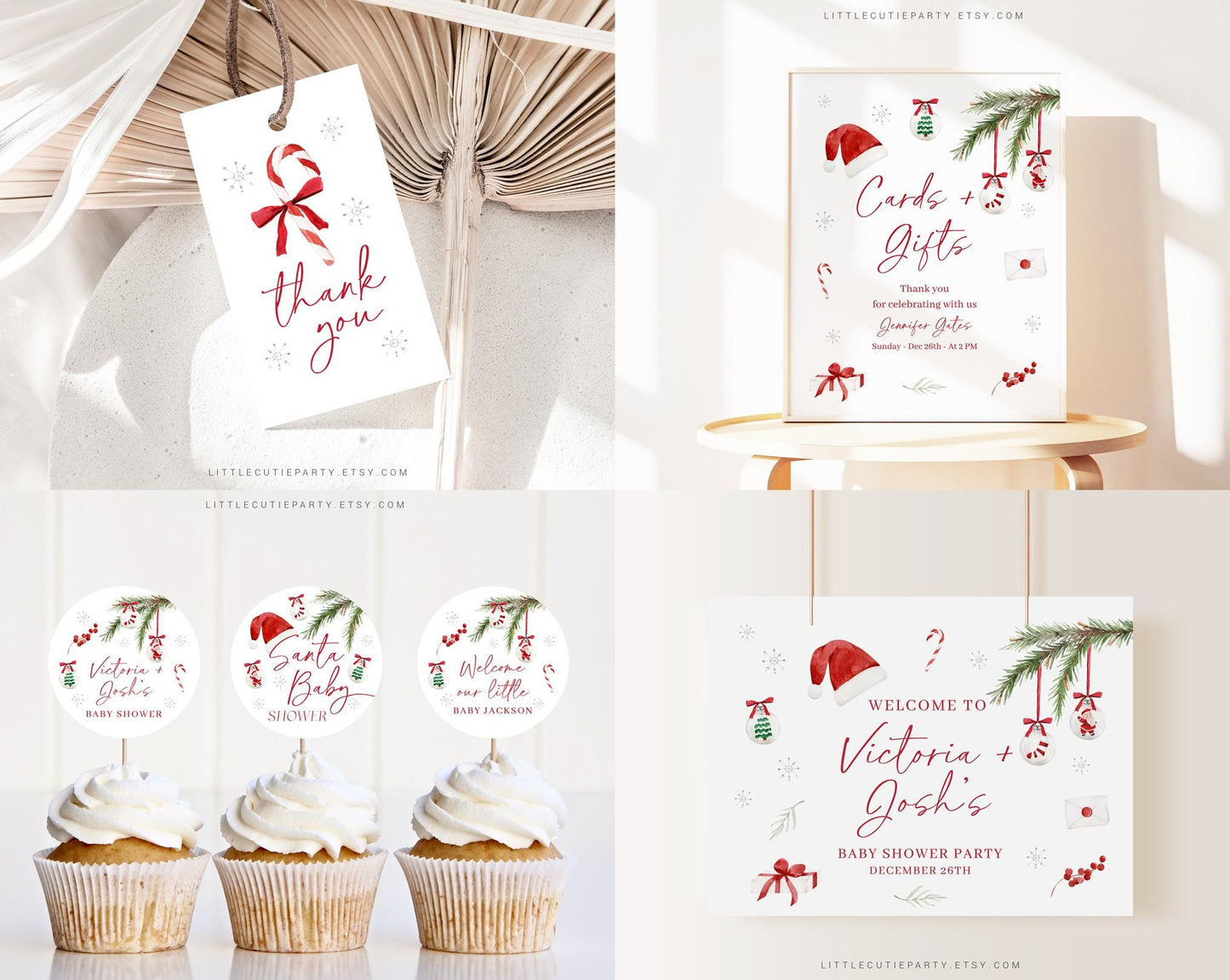 Editable Santa Baby Shower Invitation Bundle, Christmas Baby Shower Bundle Set with Games Bundle and Baby Shower Decorations SNTBS002