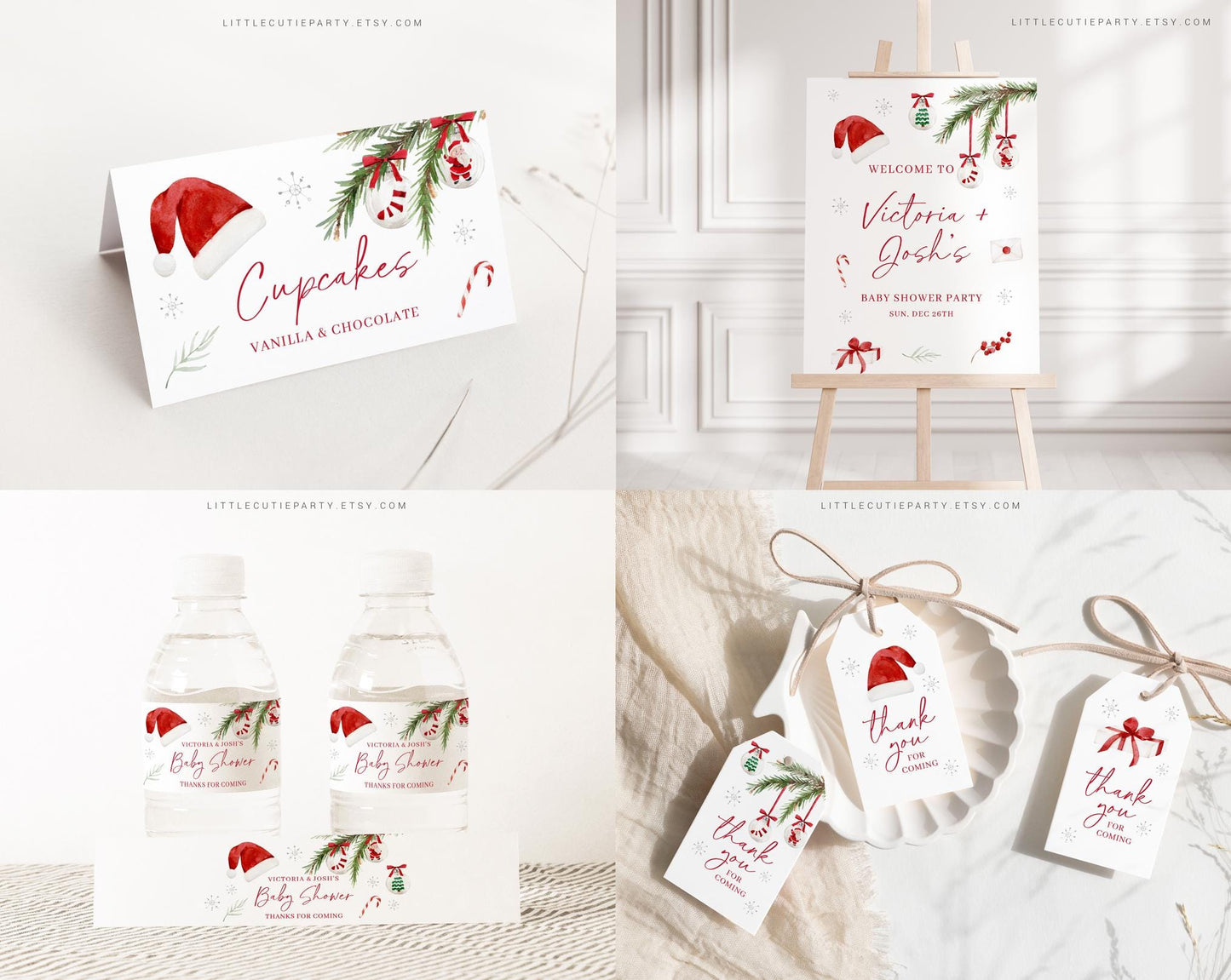 Editable Santa Baby Shower Invitation Bundle, Christmas Baby Shower Bundle Set with Games Bundle and Baby Shower Decorations SNTBS002