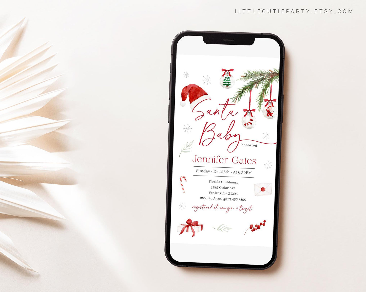 Editable Santa Baby Shower Invite, Winter Baby Shower Invite, Christmas Baby Shower Digital Invitation Evite SNTBS002