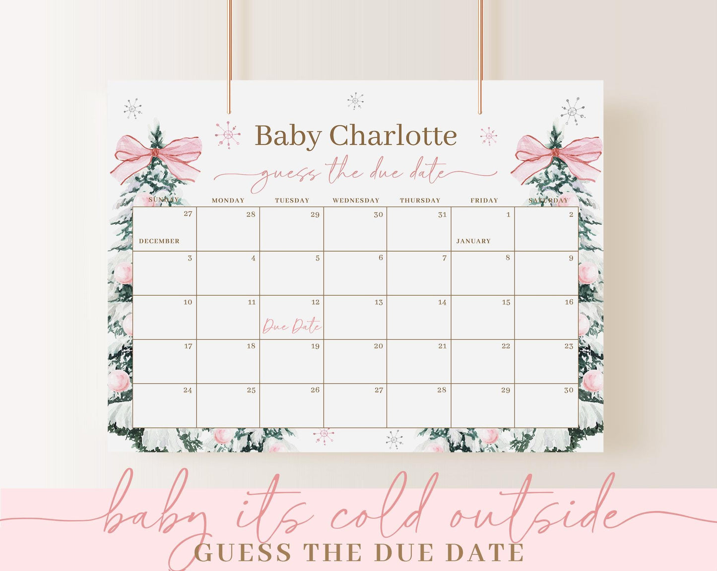 Editable Baby Its Cold Outside Pink Baby Shower Invitation Bundle, Girl Winter Baby Shower Bundle Set with Games Bundle and Decor PWINBS001