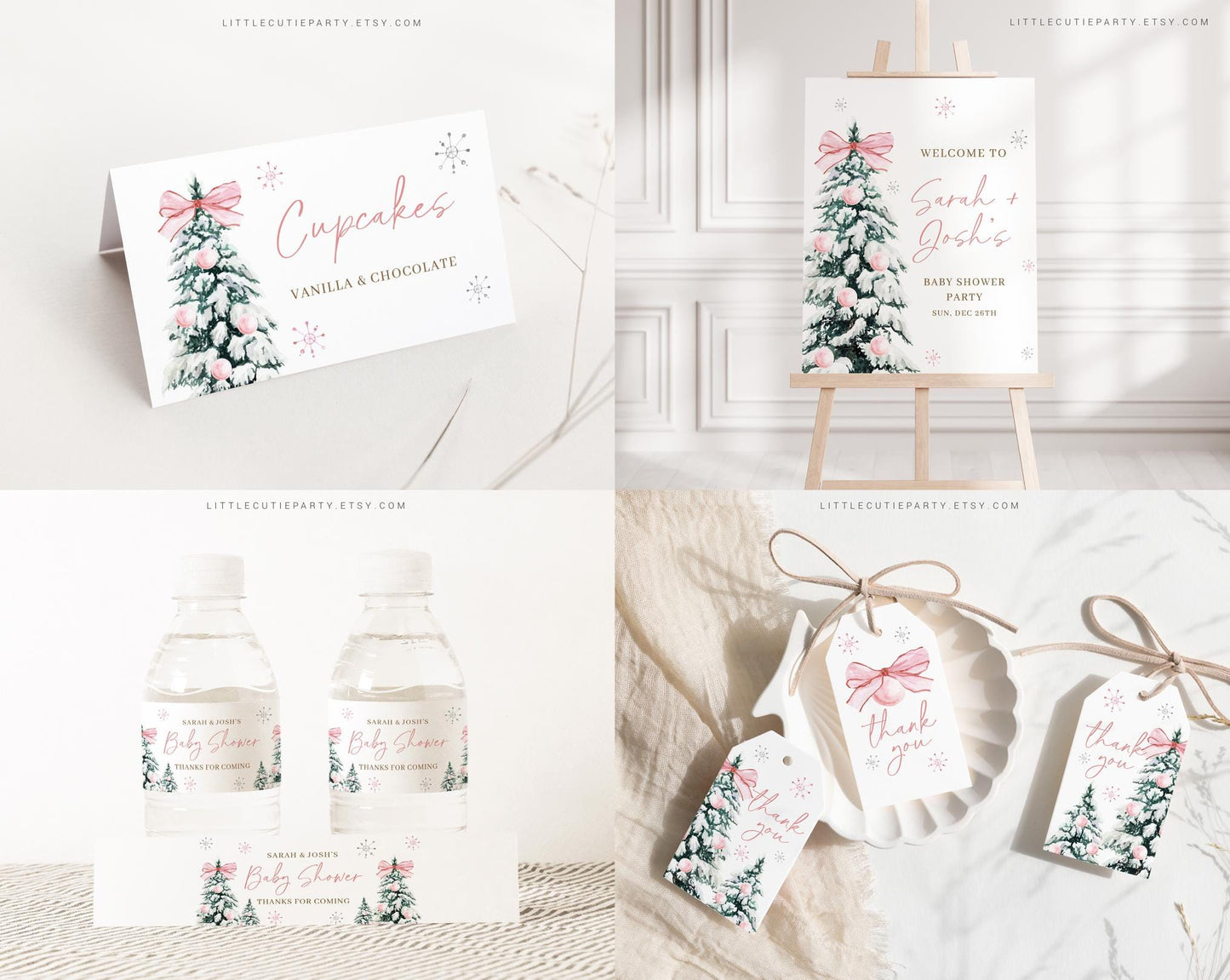Editable Baby Its Cold Outside Pink Baby Shower Invitation Bundle, Girl Winter Baby Shower Bundle Set with Games Bundle and Decor PWINBS001